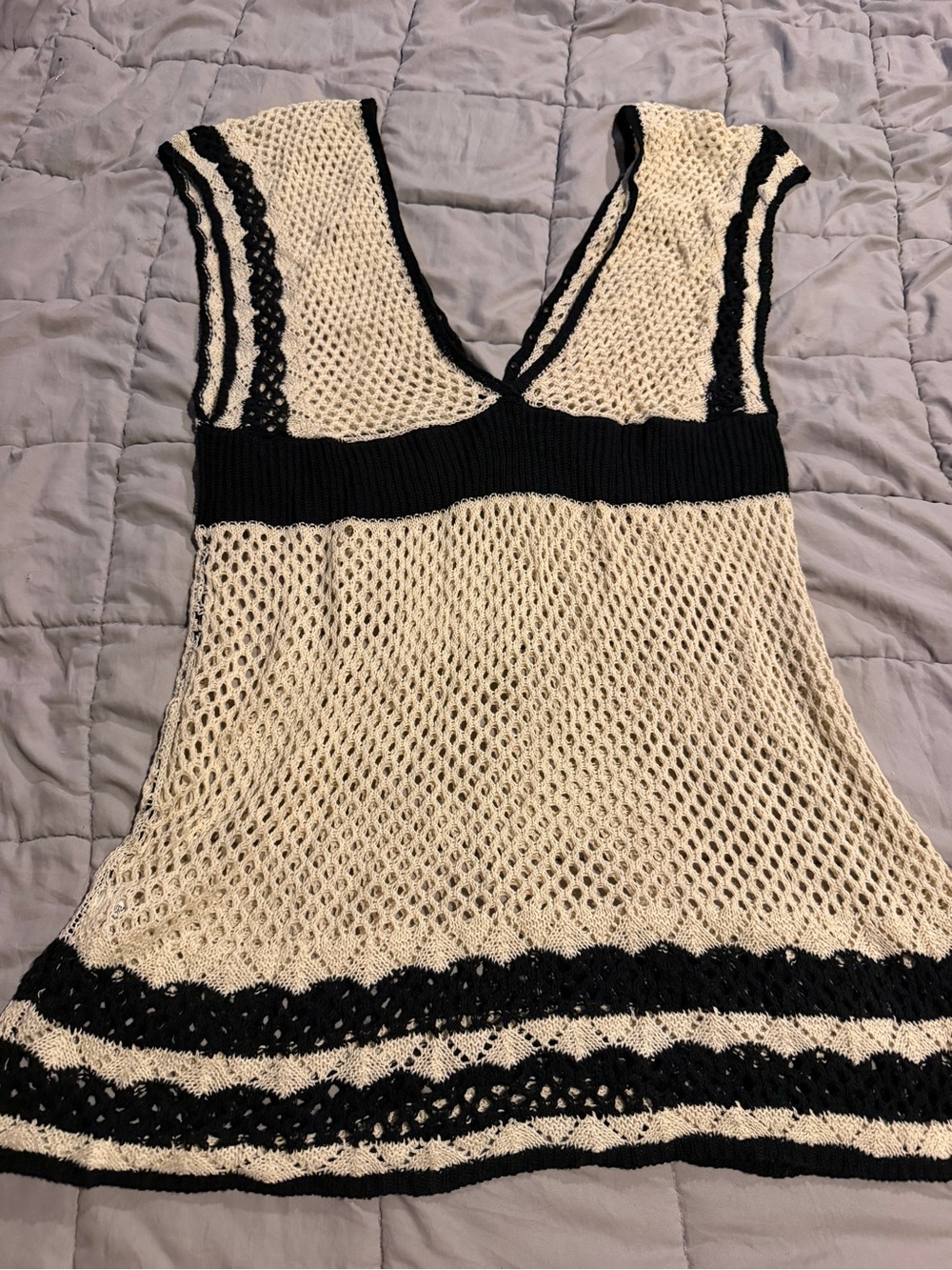 Women’s Cream and Black Crochet Swim Cover-Up